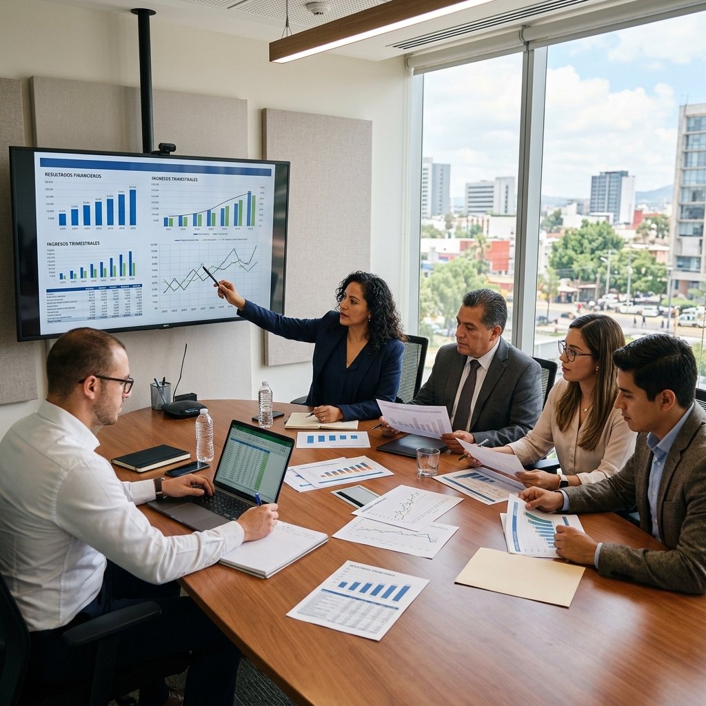 Equipo de contadores y asesores reunidos analizando graficas